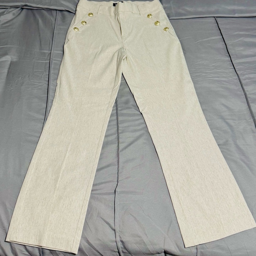 Chic Beige Wide-Leg Trousers with Gold Buttons Brand New
